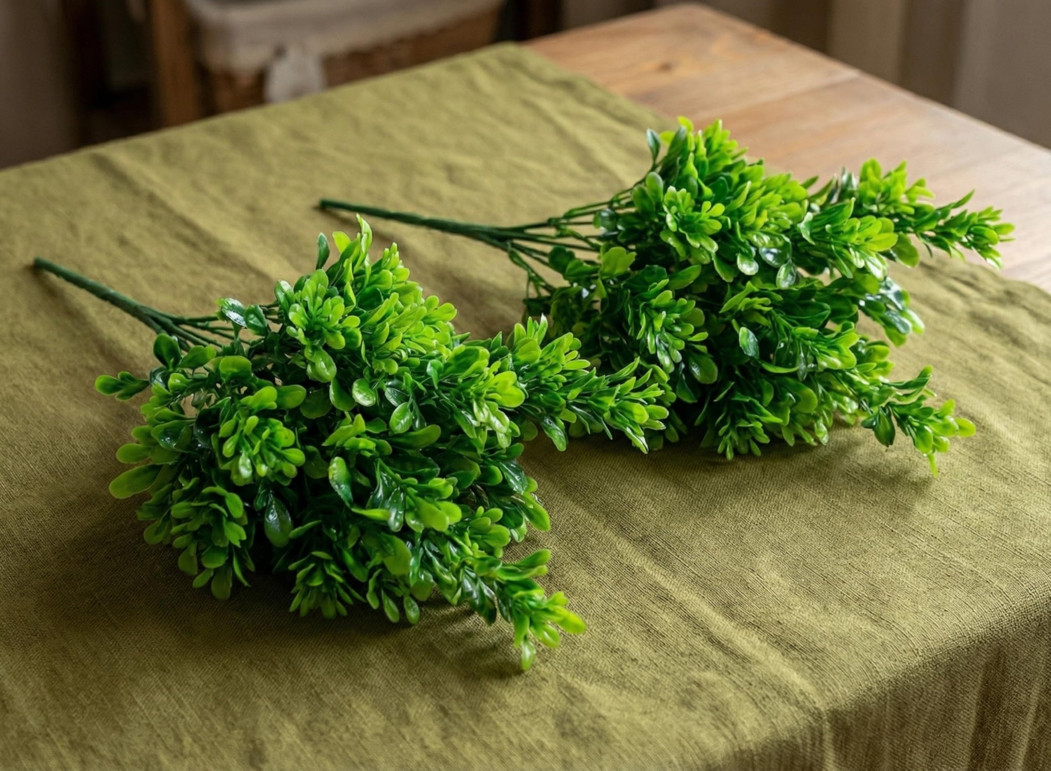 Dekorly 30CM Artificial Greenery Bush, Pack of 2, Designer Faux Leaf Bunch for Indoor Styling - front view (32)
