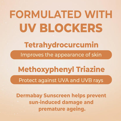 Dermabay Sunscreen SPF 50 PA++++ Invisible Glowy Finish, Quickly Absorbing, for Summer and Humid Weather, Water Resistant, Sw