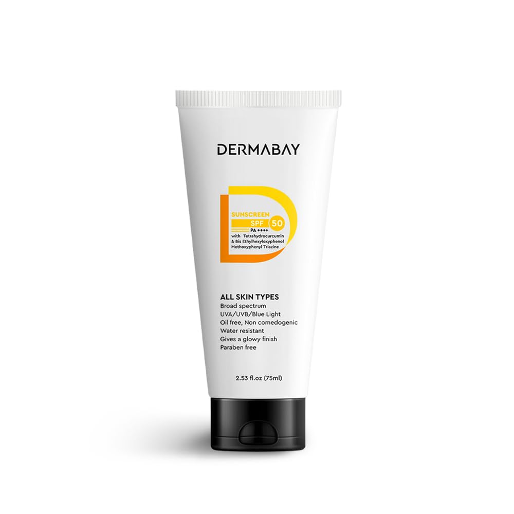 Dermabay Sunscreen SPF 50 PA++++ Invisible Glowy Finish, Quickly Absorbing, for Summer and Humid Weather, Water Resistant, Sw