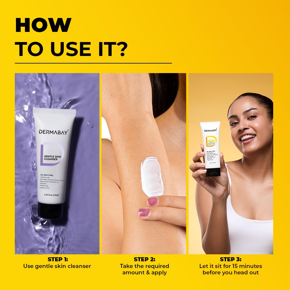 Dermabay Sunscreen SPF 50 PA++++ Invisible Glowy Finish, Quickly Absorbing, for Summer and Humid Weather, Water Resistant, Sw