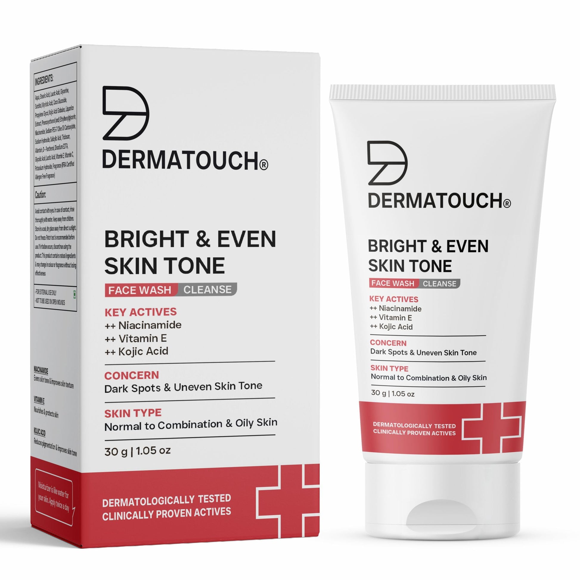 DERMATOUCH Bright & Even Tone Face Wash with Niacinamide, Vitamin E and Kojic Acid, Unisex