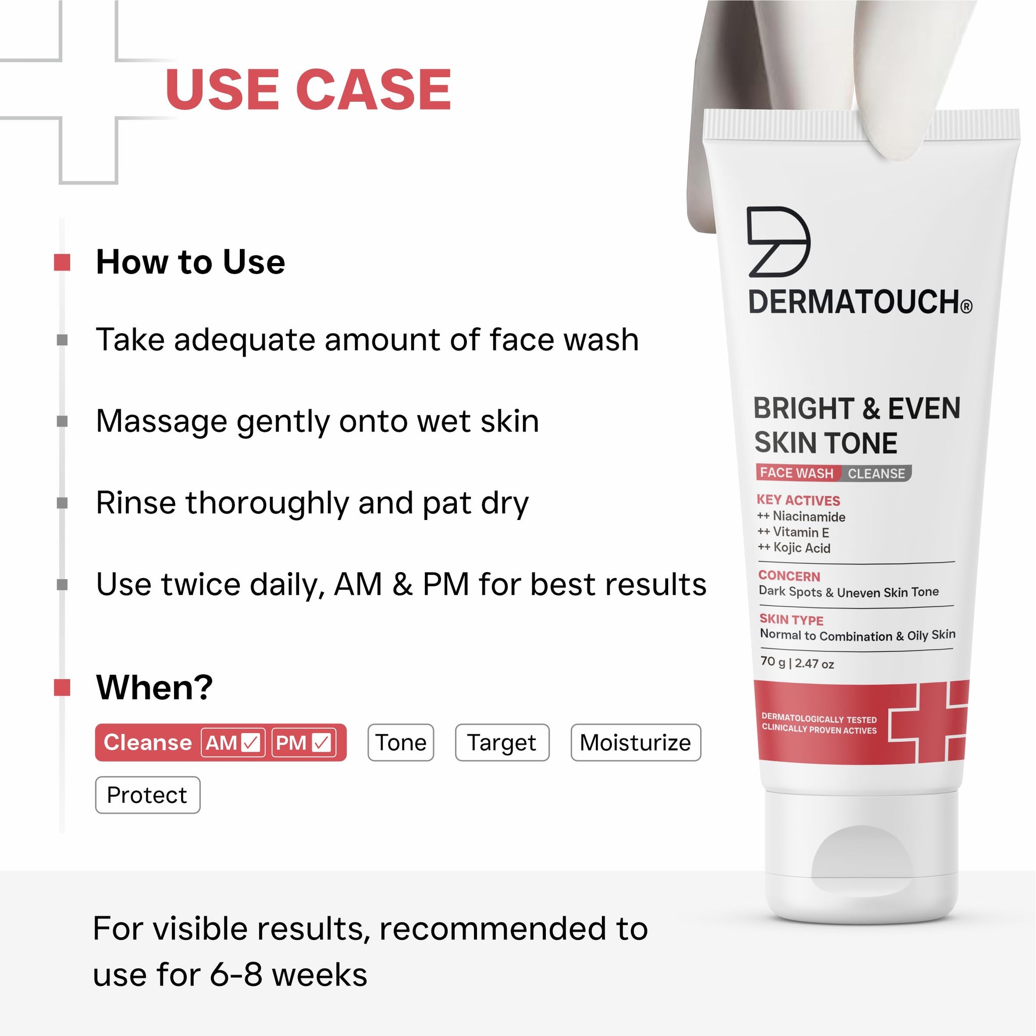 DERMATOUCH Bright & Even Tone Face Wash with Niacinamide, Vitamin E and Kojic Acid, Unisex - ingredients panel (13)