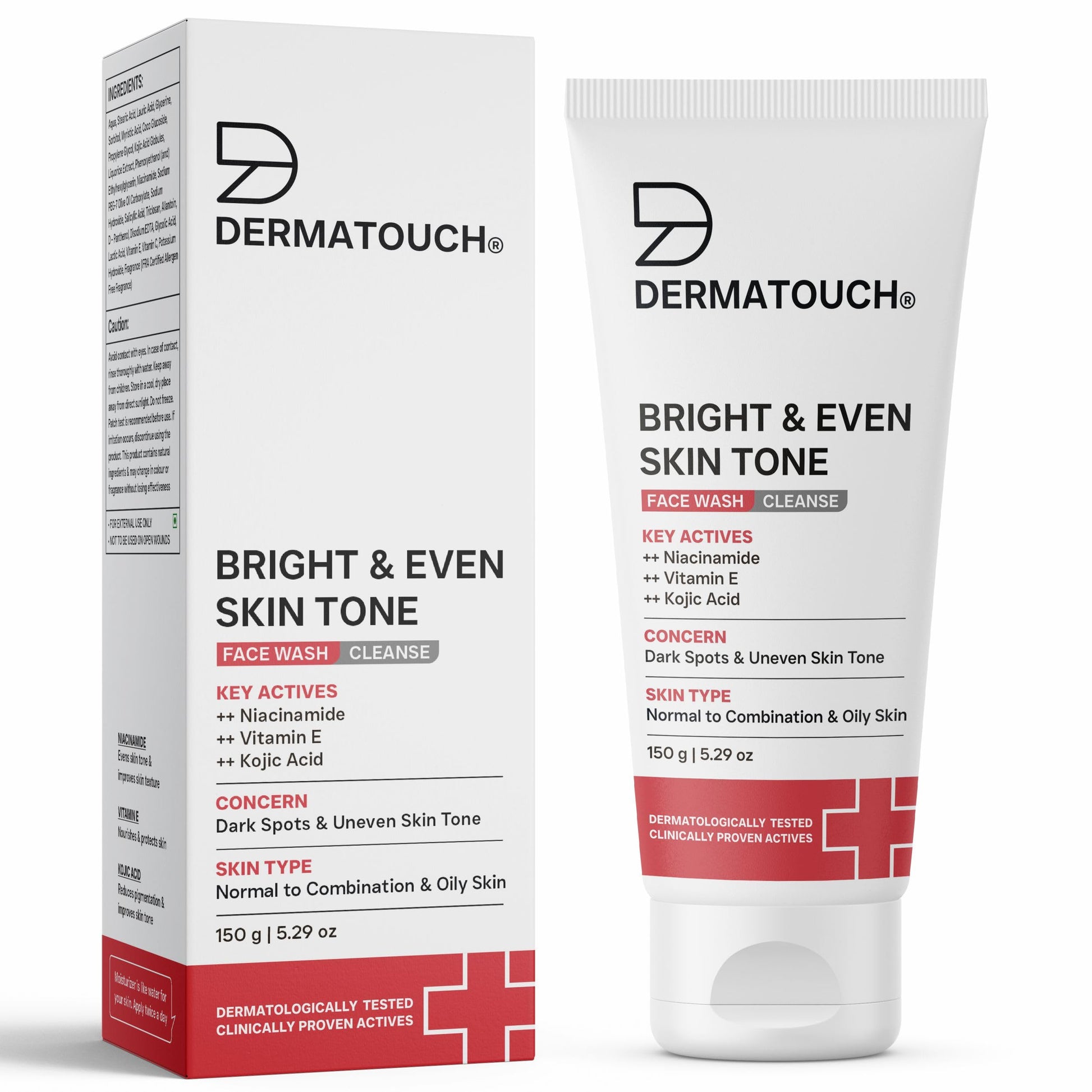 DERMATOUCH Bright & Even Tone Face Wash with Niacinamide, Vitamin E and Kojic Acid, Unisex (15)