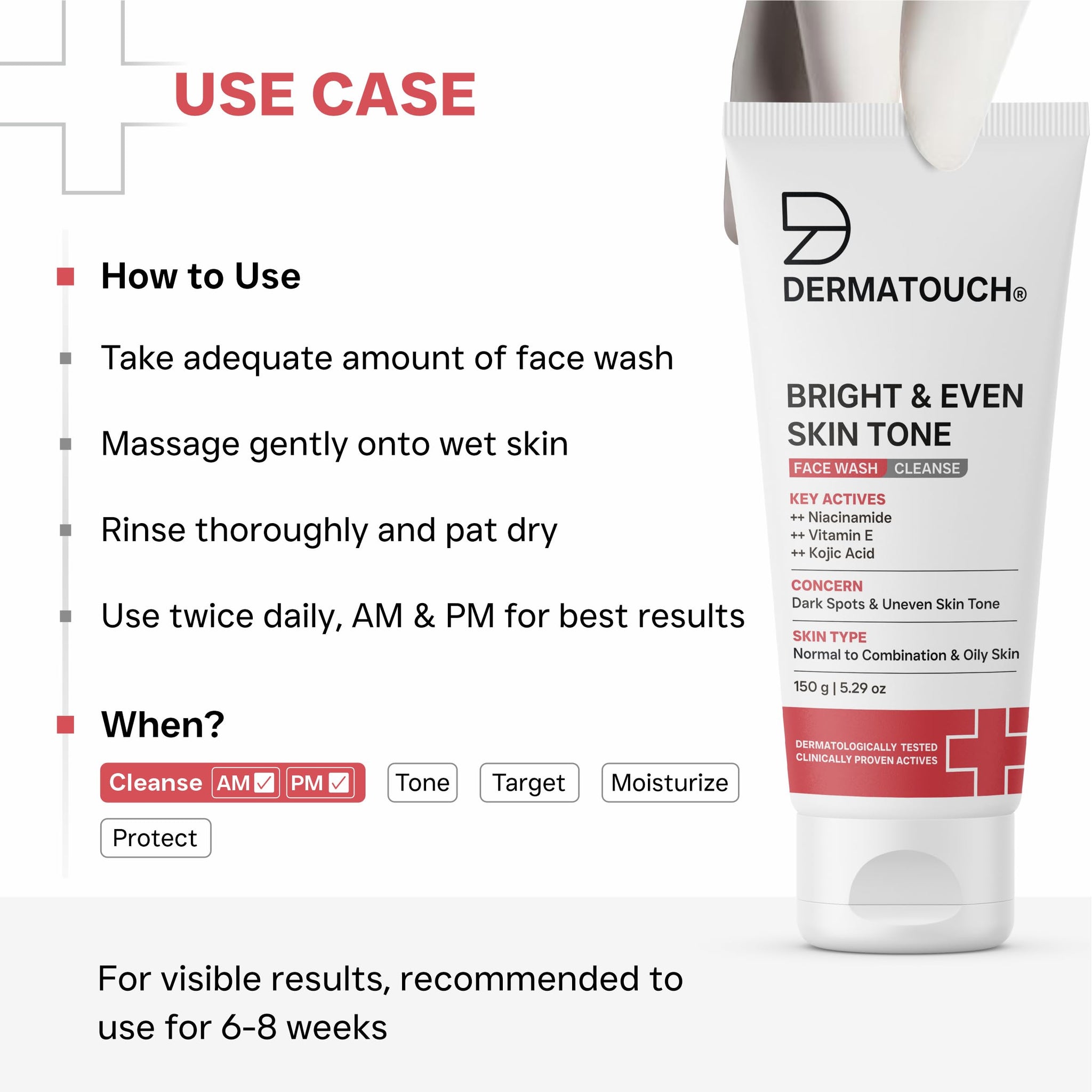 DERMATOUCH Bright & Even Tone Face Wash with Niacinamide, Vitamin E and Kojic Acid, Unisex - ingredients panel (19)