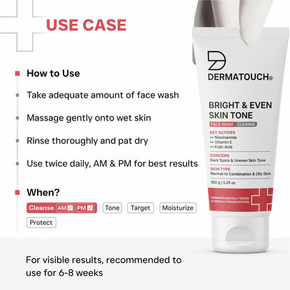 DERMATOUCH Bright & Even Tone Face Wash with Niacinamide, Vitamin E and Kojic Acid, Unisex - ingredients panel (19)