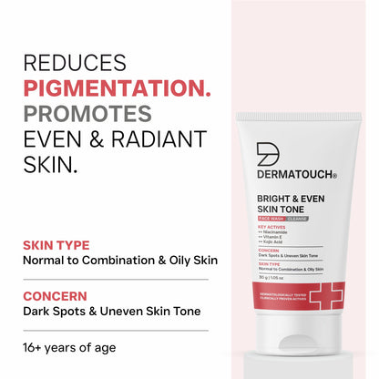 DERMATOUCH Bright & Even Tone Face Wash with Niacinamide, Vitamin E and Kojic Acid, Unisex - packaging