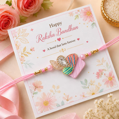 Designer Rakhi with Roli Chawal Gift Set, Traditional Handcrafted Raksha Bandhan Bracelet, Decorative Box - label detail
