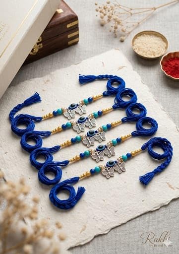 Designer Rakhi for Brother | Braided Thread Rakhii Combo Set | Traditional Raksha Bandhan Rakhis with Stone Work, Rudraksha &