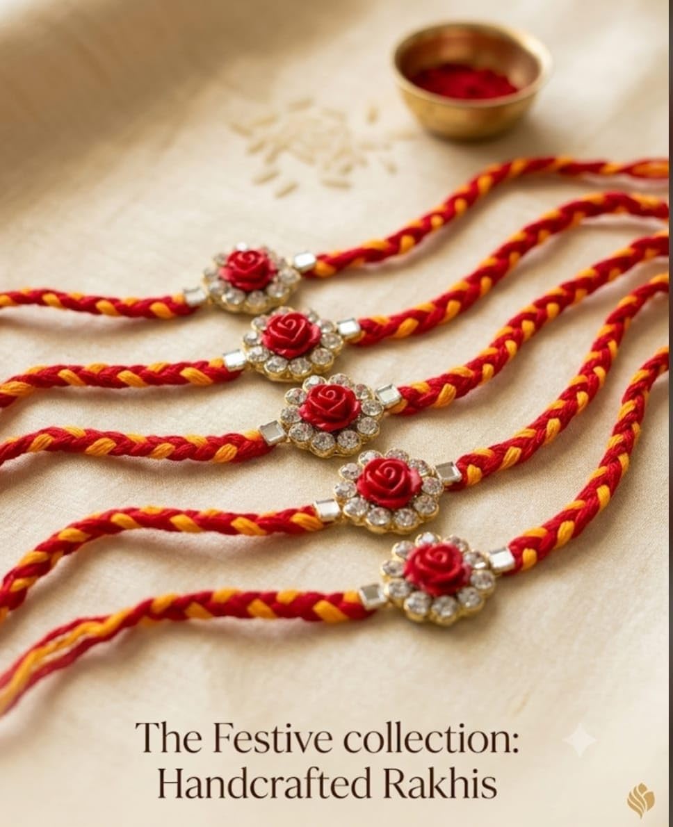 Designer Rakhi for Brother | Braided Thread Rakhii Combo Set | Traditional Raksha Bandhan Rakhis with Stone Work, Rudraksha &