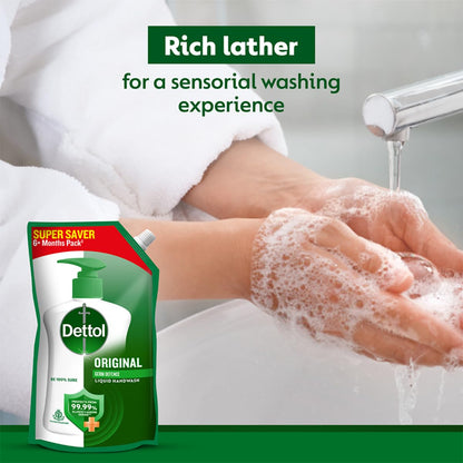 Dettol Liquid Handwash Refill, Original Hand Wash, 1350ml, Germ Defence Formula, Plant Derived Cleansers - back view (10)