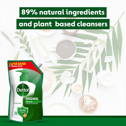 Dettol Liquid Handwash Refill, Original Hand Wash, 1350ml, Germ Defence Formula, Plant Derived Cleansers - ingredients panel 