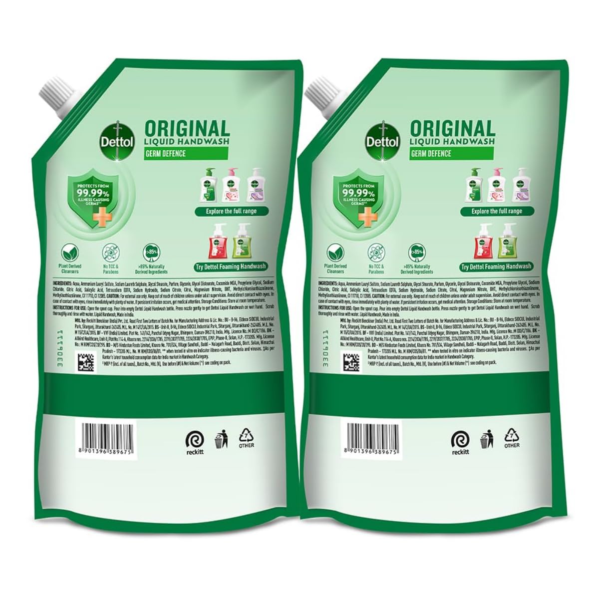 Dettol Liquid Handwash Refill, Original Hand Wash, 1350ml, Germ Defence Formula, Plant Derived Cleansers - size and scale