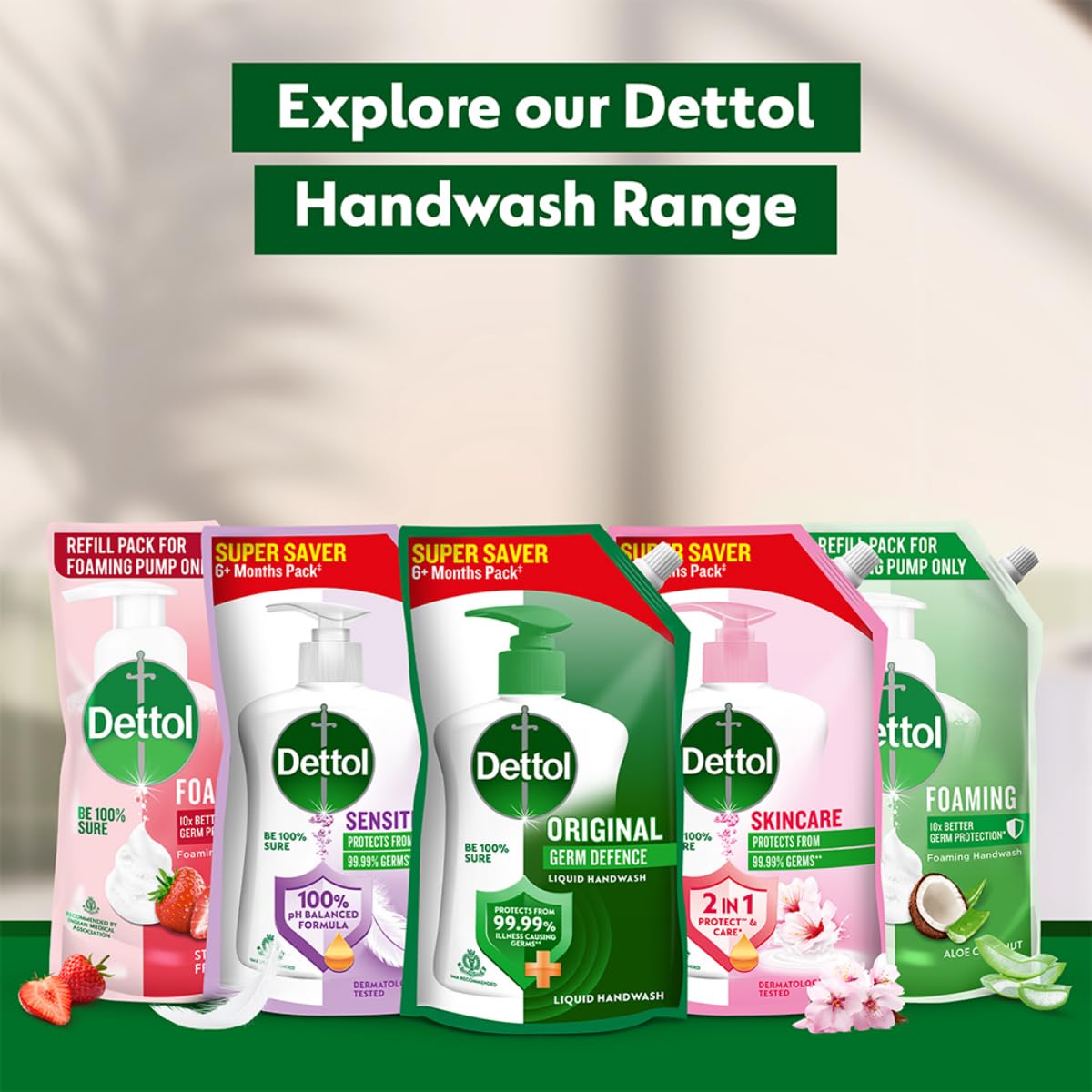Dettol Liquid Handwash Refill, Original Hand Wash, 1350ml, Germ Defence Formula, Plant Derived Cleansers - ingredients panel