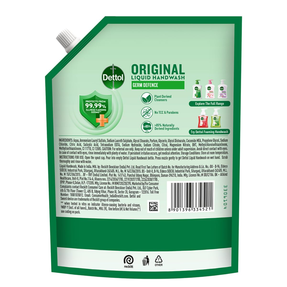 Dettol Liquid Handwash Refill, Original Hand Wash, 1350ml, Germ Defence Formula, Plant Derived Cleansers - close-up detail