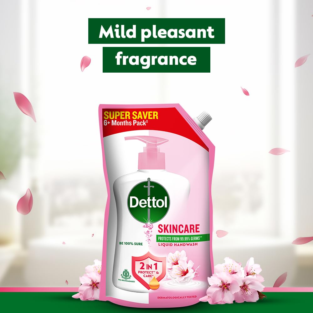 Dettol Liquid Handwash Refill, pH Balanced, 1350ml, Pink, Floral Scent - close-up detail (16)