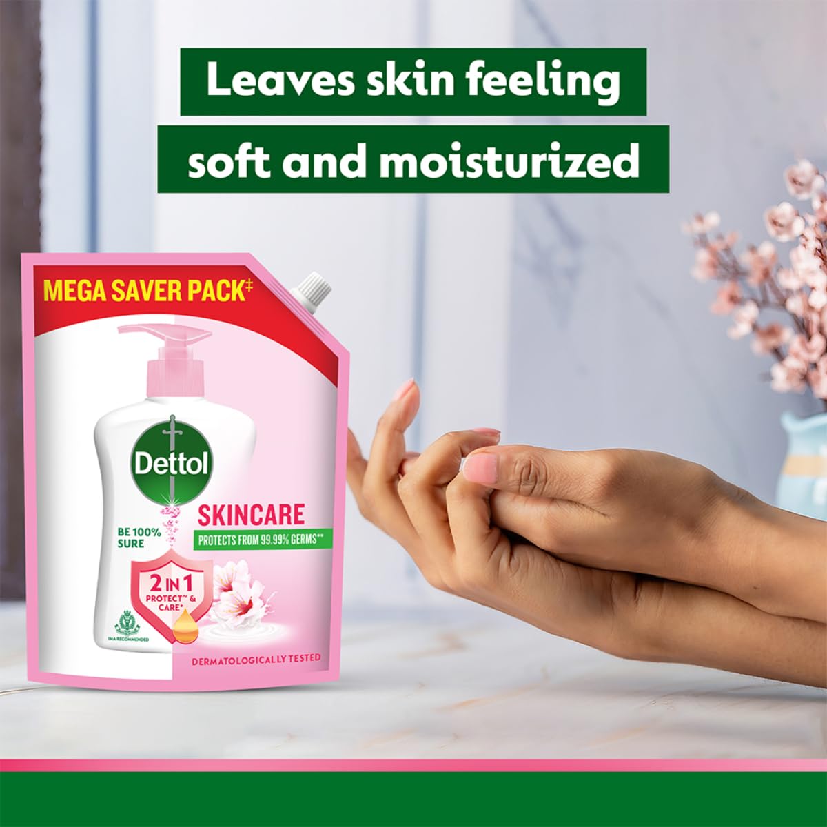 Dettol Liquid Handwash Refill, pH Balanced, 1350ml, Pink, Floral Scent - packaging