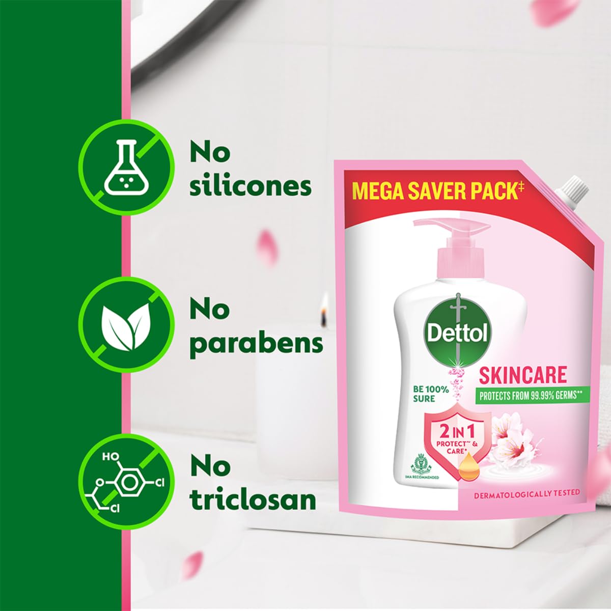Dettol Liquid Handwash Refill, pH Balanced, 1350ml, Pink, Floral Scent - close-up detail