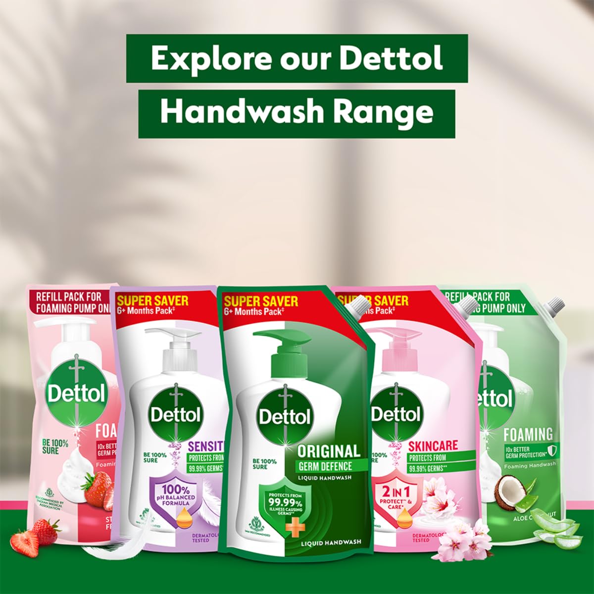 Dettol Liquid Handwash Refill, pH Balanced, 1350ml, Pink, Floral Scent - size and scale
