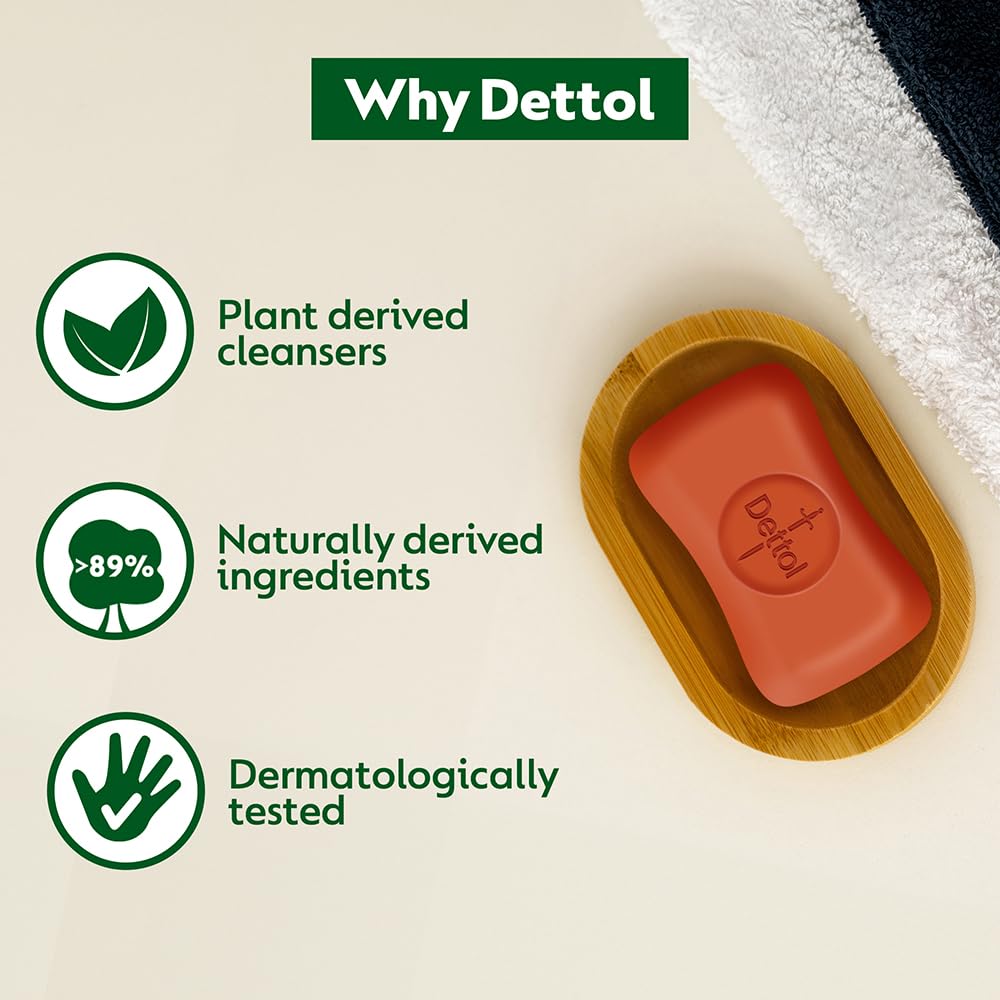 Dettol Original Bathing Soap Bar with Glycerin and Naturally Derived Ingredients, 100g (Pack of 4), Solid Cleansing Soap - la