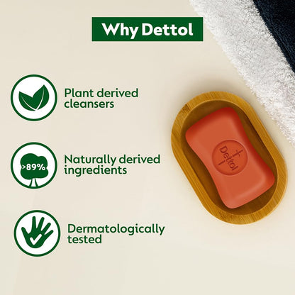 Dettol Original Bathing Soap Bar with Glycerin and Naturally Derived Ingredients, 100g (Pack of 4), Solid Cleansing Soap - la