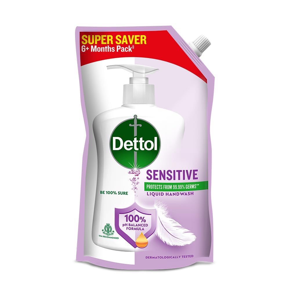 Dettol Sensitive Liquid Hand Wash Refill, pH Balanced, TTC & Triclosan Free, Dermatologically Tested, 1 Count, Unisex