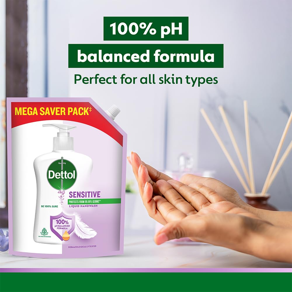 Dettol Sensitive Liquid Hand Wash Refill, pH Balanced, TTC & Triclosan Free, Dermatologically Tested, 1 Count, Unisex - back 