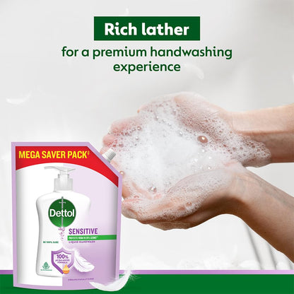 Dettol Sensitive Liquid Hand Wash Refill, pH Balanced, TTC & Triclosan Free, Dermatologically Tested, 1 Count, Unisex - packa