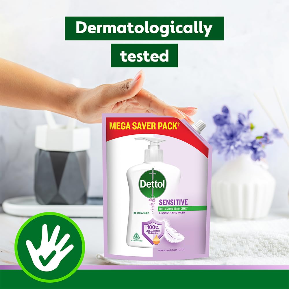 Dettol Sensitive Liquid Hand Wash Refill, pH Balanced, TTC & Triclosan Free, Dermatologically Tested, 1 Count, Unisex - label