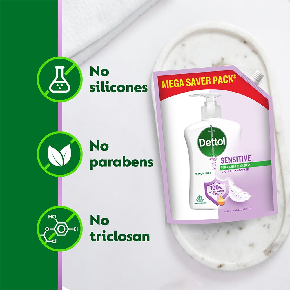 Dettol Sensitive Liquid Hand Wash Refill, pH Balanced, TTC & Triclosan Free, Dermatologically Tested, 1 Count, Unisex - ingre