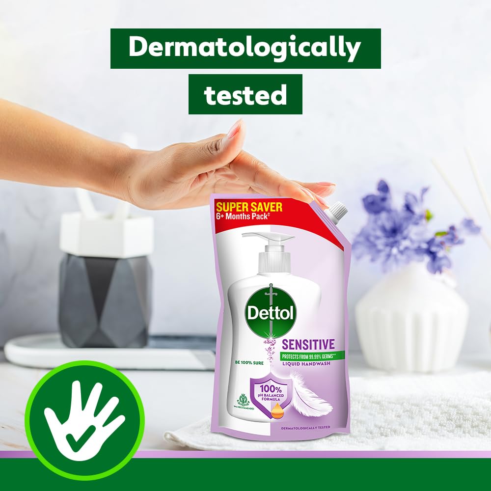 Dettol Sensitive Liquid Hand Wash Refill, pH Balanced, TTC & Triclosan Free, Dermatologically Tested, 1 Count, Unisex - label