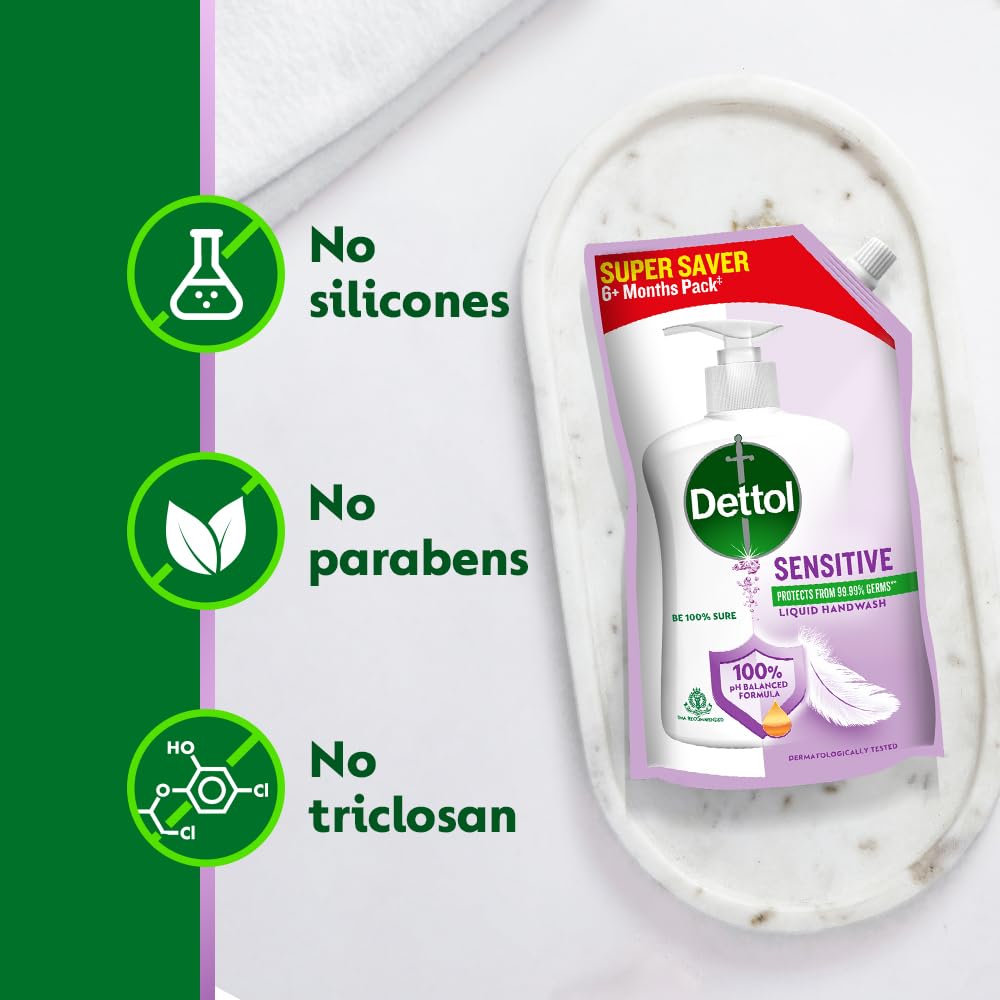Dettol Sensitive Liquid Hand Wash Refill, pH Balanced, TTC & Triclosan Free, Dermatologically Tested, 1 Count, Unisex - ingre