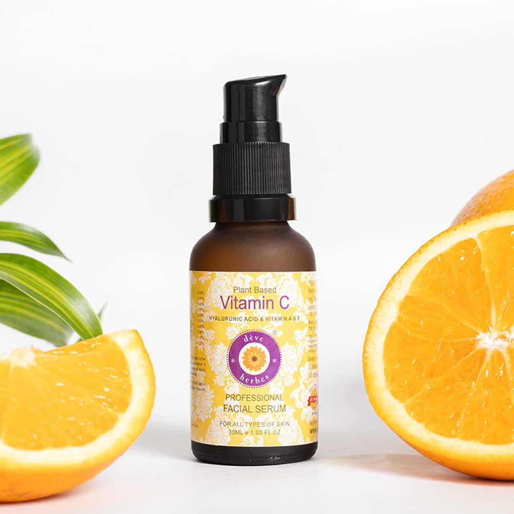 Deve Herbes Plant Based Vitamin C Face Serum with Hyaluronic Acid and Vitamins A & E, 30ml with Vitamin E Oil 10ml - front vi