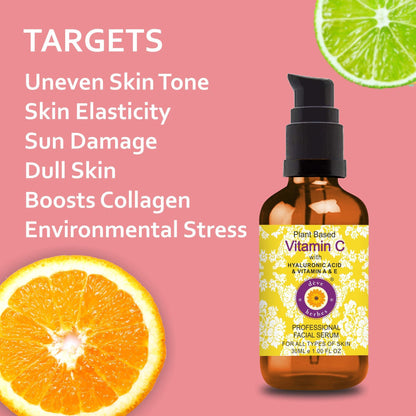 Deve Herbes Plant Based Vitamin C Face Serum with Hyaluronic Acid and Vitamins A & E, 30ml with Vitamin E Oil 10ml - packagin