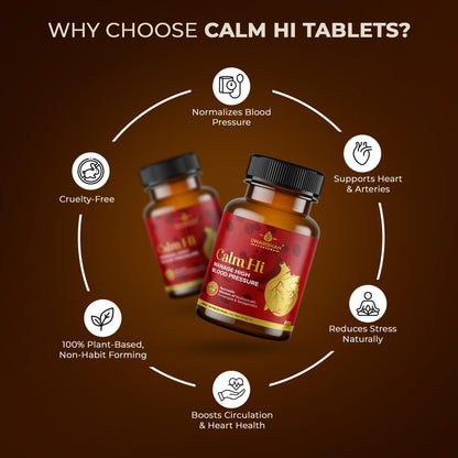Dharishah Ayurveda Calm Hi Tablets, 180 Count, Herbal Supplement with Arjun Chaal, Amla and Garlic, Vegetarian Formula - pack