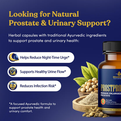Dharishah Ayurveda ProstPro Herbal Supplement Capsules, Vegetarian, Gluten Free, GMP & AYUSH Certified - front view (10)
