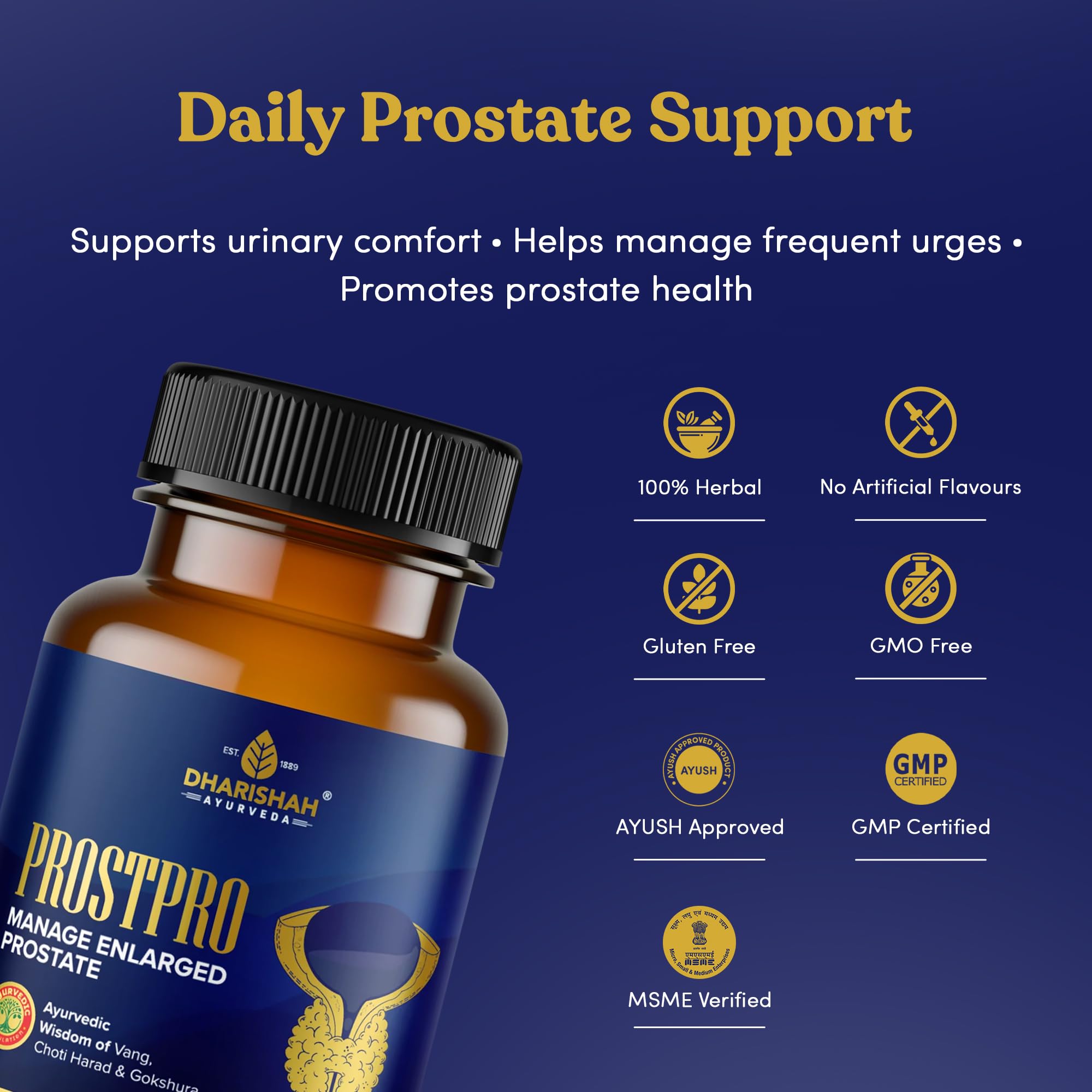 Dharishah Ayurveda ProstPro Herbal Supplement Capsules, Vegetarian, Gluten Free, GMP & AYUSH Certified - close-up detail (15)