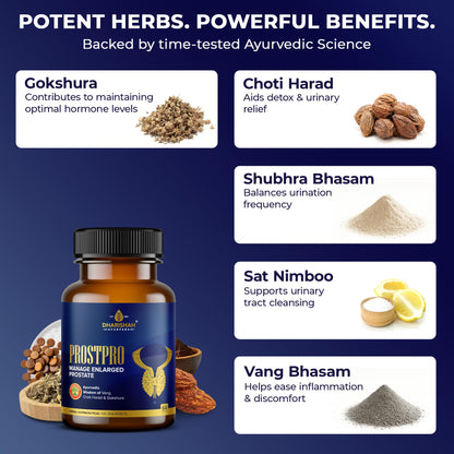 Dharishah Ayurveda ProstPro Herbal Supplement Capsules, Vegetarian, Gluten Free, GMP & AYUSH Certified - front view