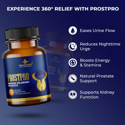 Dharishah Ayurveda ProstPro Herbal Supplement Capsules, Vegetarian, Gluten Free, GMP & AYUSH Certified - back view