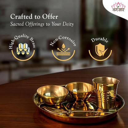 Dharmsaar Brass Laddu Gopal Puja Thali Set, 5-Piece Kanha Ji Bhog Thali with Plate, Bowls, Glass & Spoon for Home Temple - in