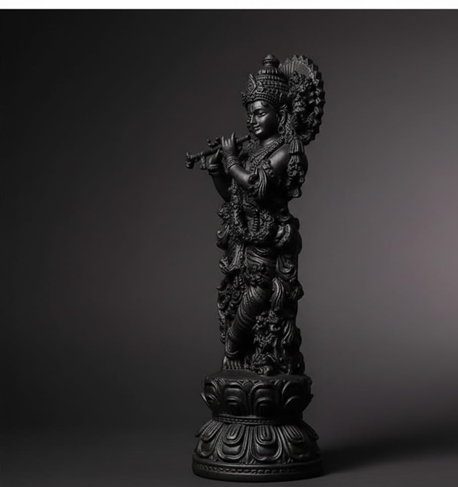 DHARVIK CRAFT HUB Lord Krishna Idol, Marble Finish Resin Figurine, 300g, for Car Dashboard & Home Decor - front view