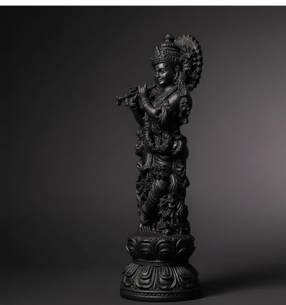DHARVIK CRAFT HUB Lord Krishna Idol, Marble Finish Resin Figurine, 300g, for Car Dashboard & Home Decor - front view
