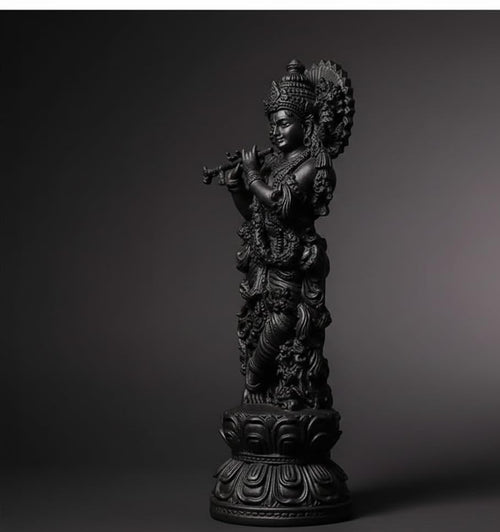 DHARVIK CRAFT HUB Lord Krishna Idol, Marble Finish Resin Figurine, 300g, for Car Dashboard & Home Decor - front view