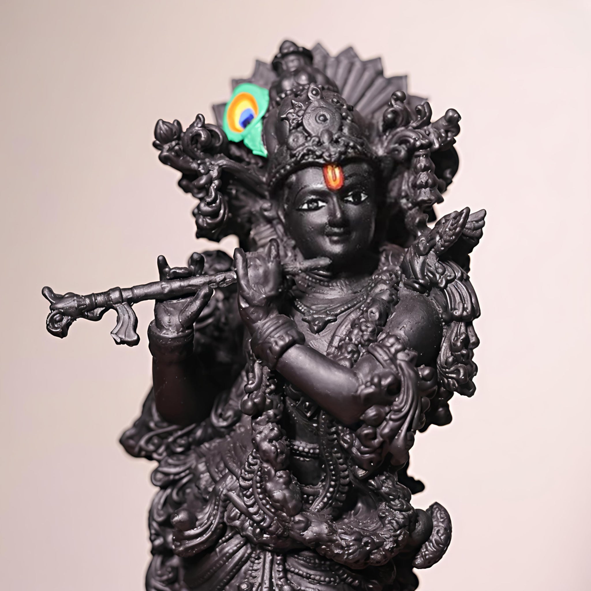 DHARVIK CRAFT HUB Lord Krishna Idol, Marble Finish Resin Figurine, 300g, for Car Dashboard & Home Decor - label detail