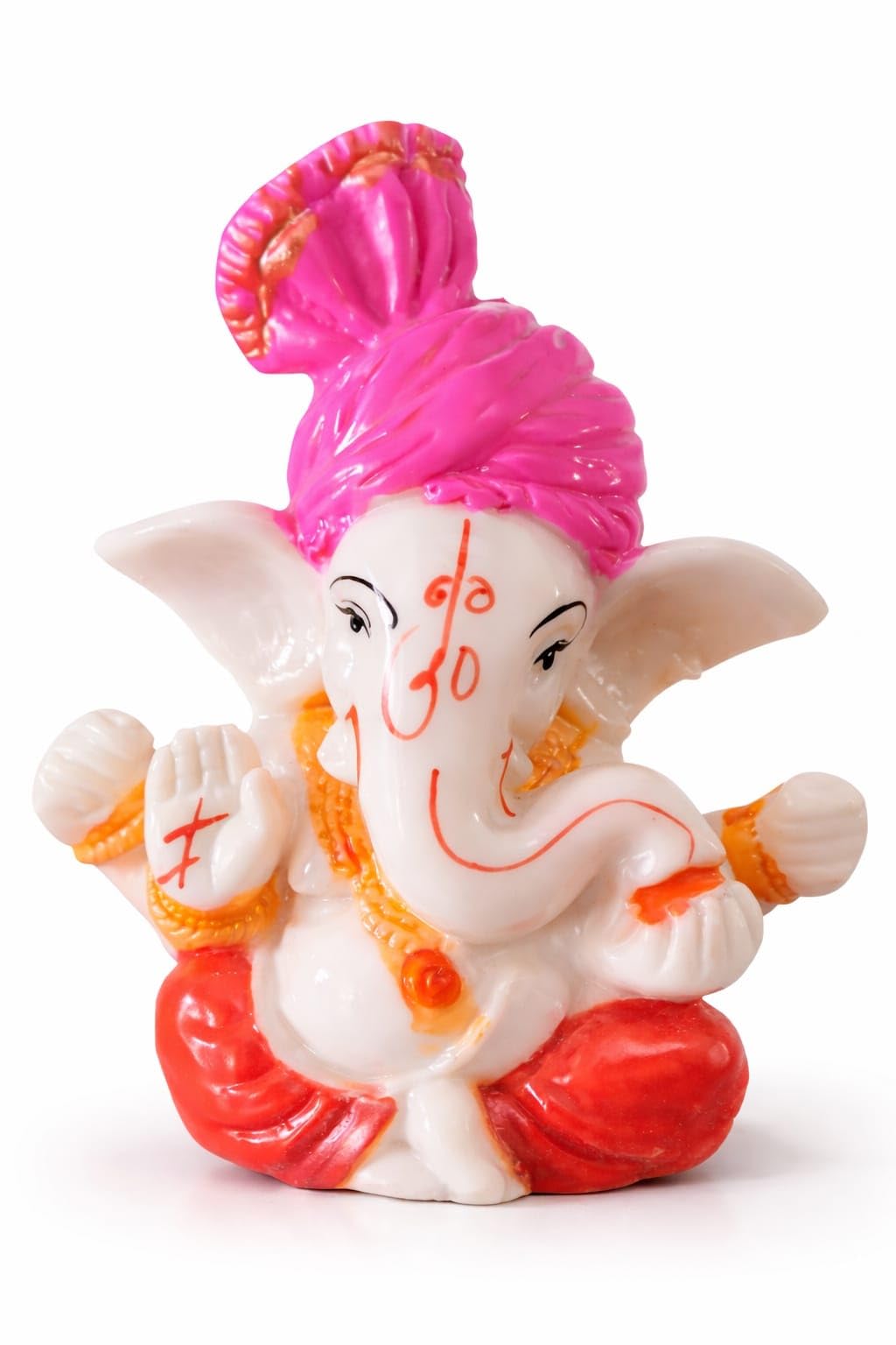 Dhundad Market Lord Ganesha Idol, 4 Inch, Marble Finish, Pink & White - Car Dashboard Decor Figurine - back view