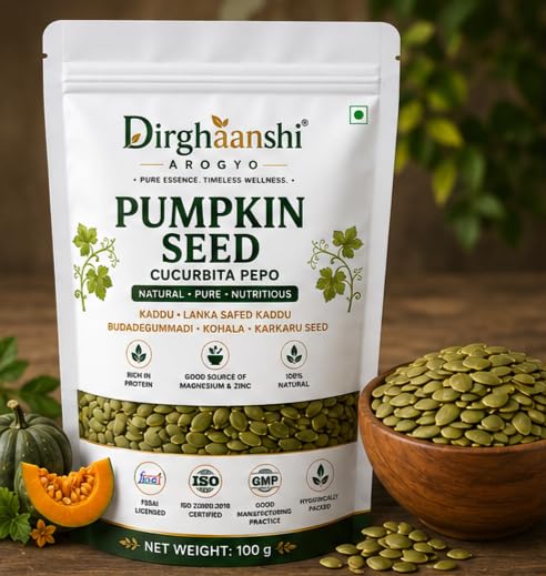 Dirghaanshi Ashwagandha Root Asgandh Nagori Raw Herb 200g & Pumpkin Seeds Kaddu Beej Raw 100g Combo - Herbal Root and Seeds f