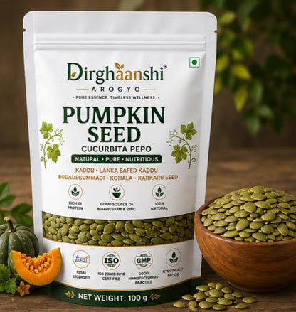 Dirghaanshi Ashwagandha Root Asgandh Nagori Raw Herb 200g & Pumpkin Seeds Kaddu Beej Raw 100g Combo - Herbal Root and Seeds f