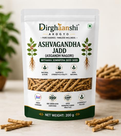 Dirghaanshi Ashwagandha Root (Asgandh Nagori, Withania Somnifera) Raw Herb, 100g (6)