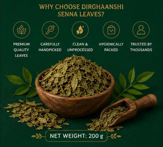Dirghaanshi Ashwagandha Root Raw Herb 100g & Senna Leaves 200g Herbal Combo - size and scale
