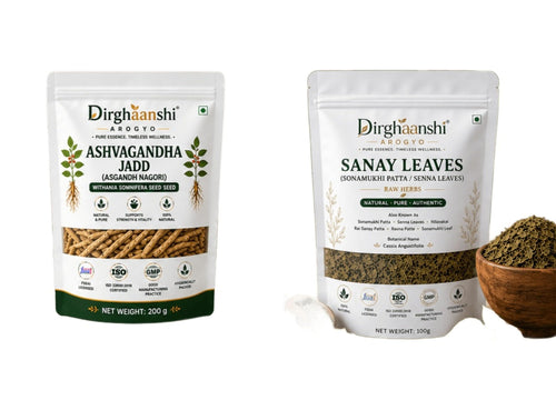 Dirghaanshi Ashwagandha Root Raw Herb 200g & Senna Leaves 100g Herbal Combo