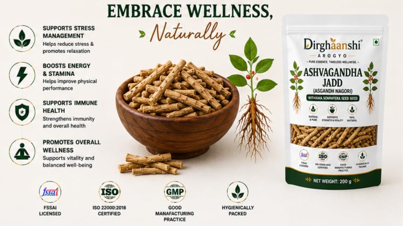 Dirghaanshi Ashwagandha Root Raw Herb 200g & Senna Leaves 100g Herbal Combo - packaging